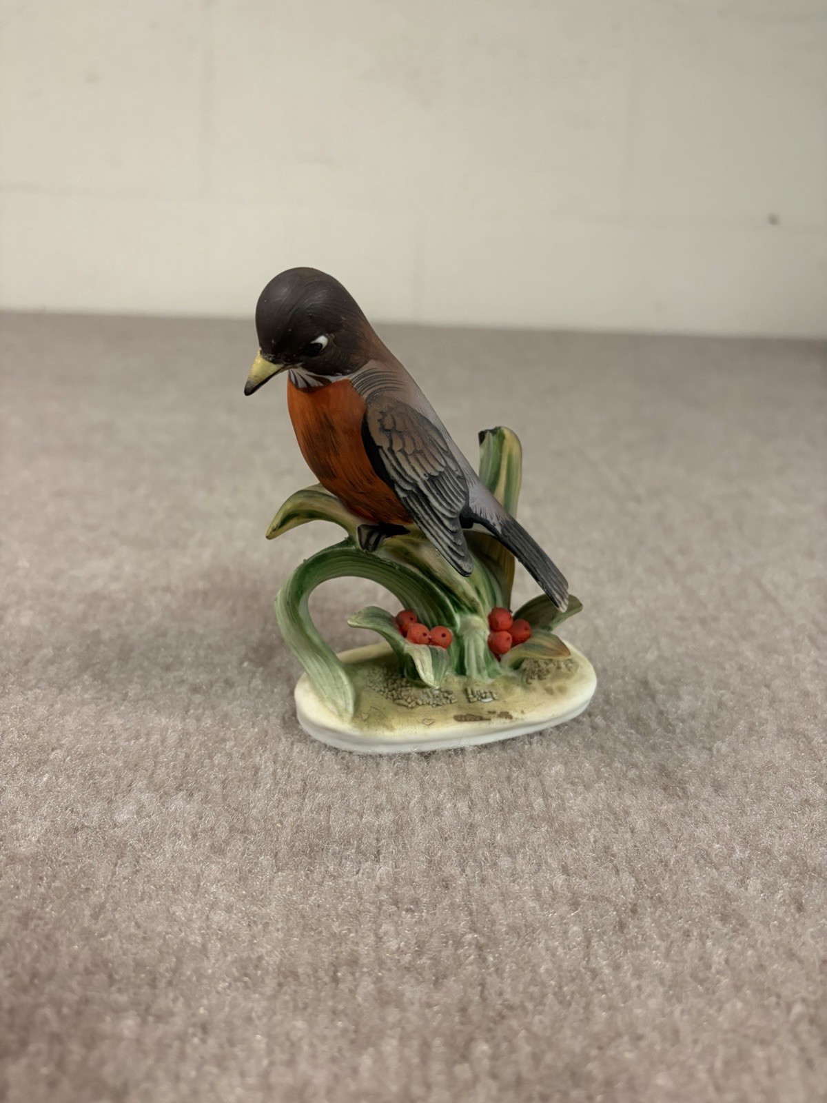 Vintage Lefton China Robin Bird Figurine Hand Painted Porcelain Red Breast Japan