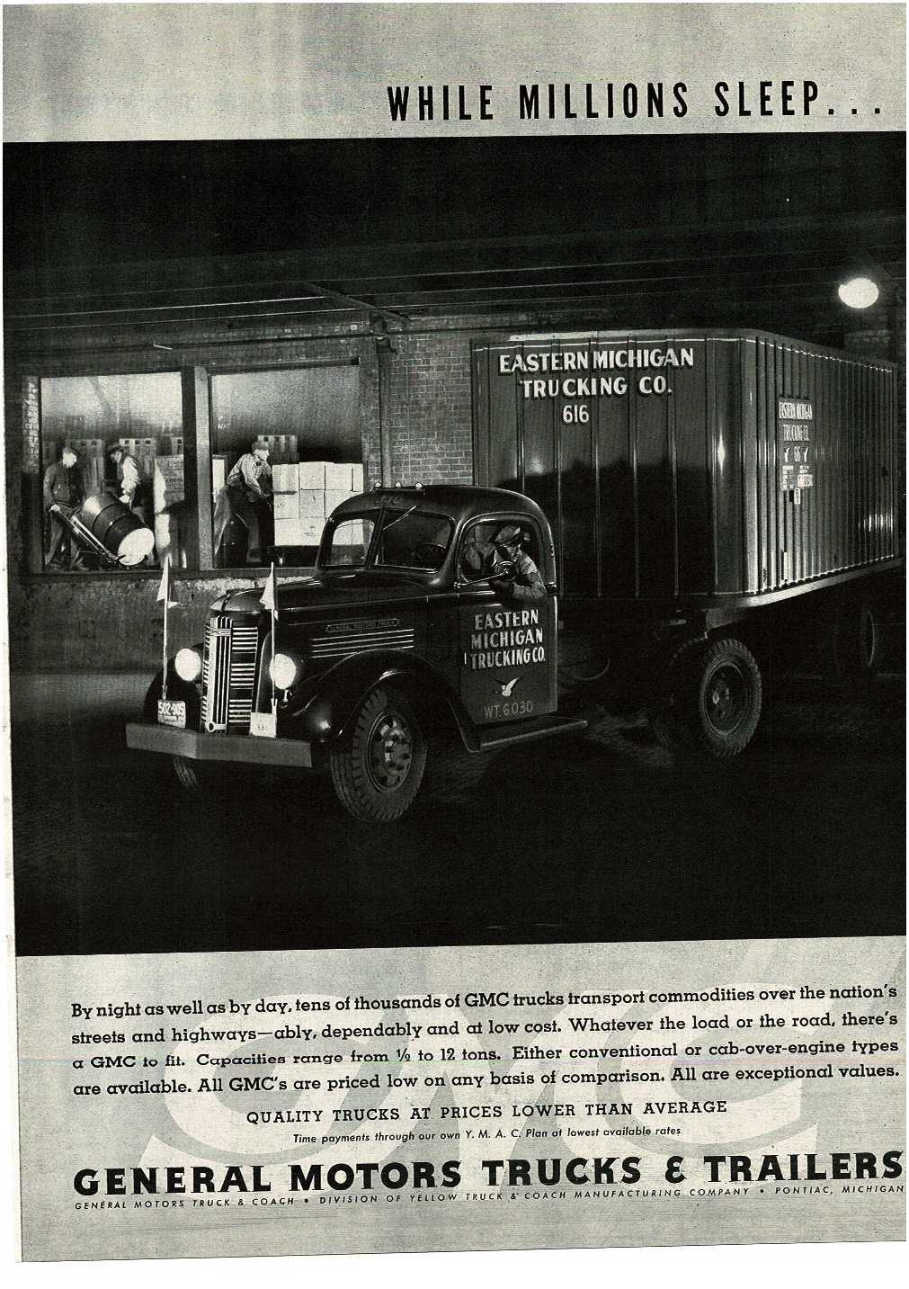 1937 GMC TRUCKS & TRAILERS Eastern Michigan Trucking Co Vintage Print Ad