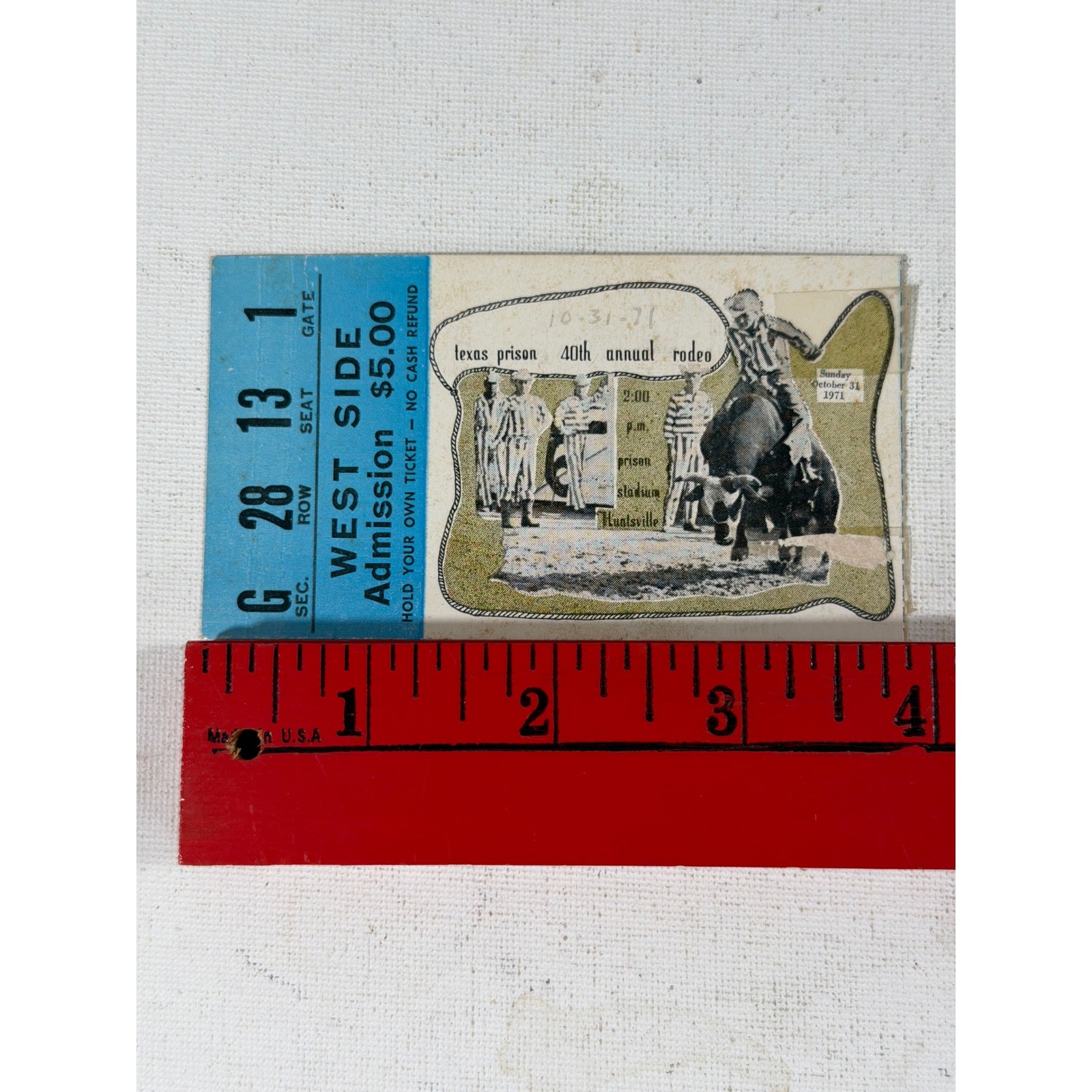 Vintage Texas Prison Rodeo Ticket Stub 1971 Blue White 40th Annual Huntsville