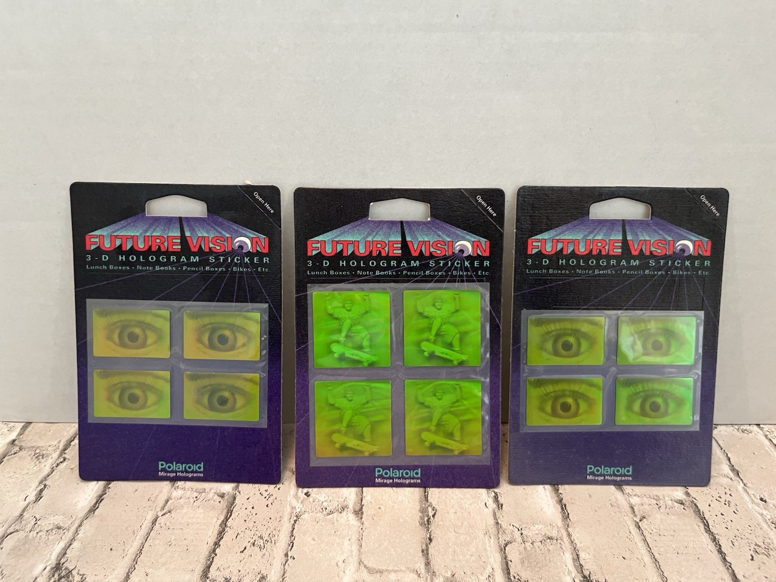 Vtg Polaroid Future Vision 3D Hologram Sticker Lot 1993 Eyes Skateboard Lot Of 3