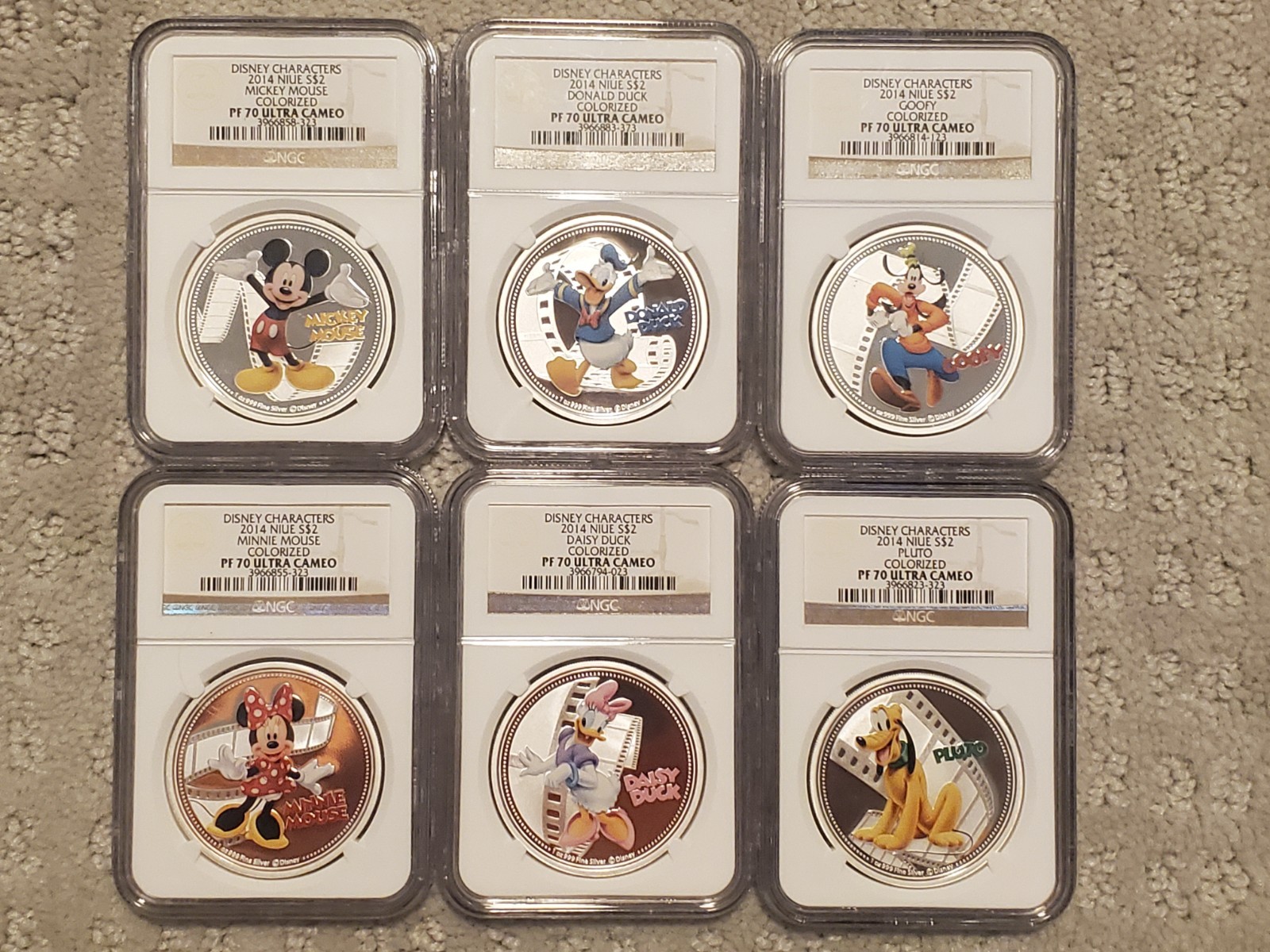 2014 NIUE Disney Characters Mickey and Friends 6 Pc 1oz Silver Coin Set Low# COA