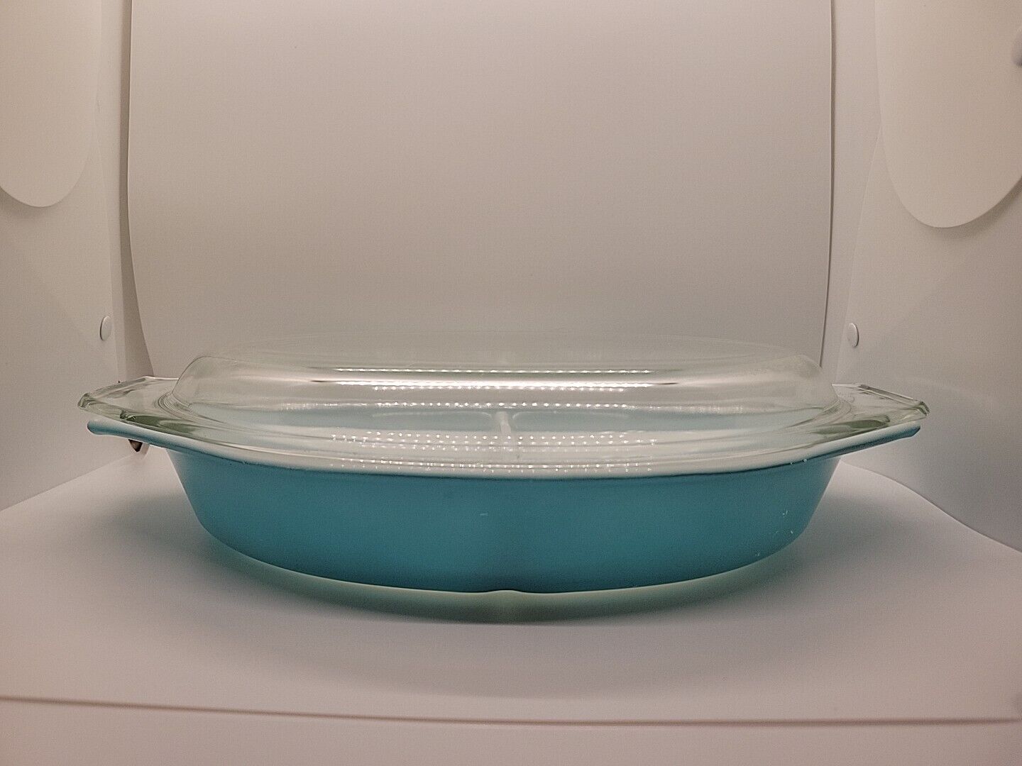 Vintage Pyrex Divided Casserole Dish Oval 1.5 Quart Solid Turquoise Blue W/ Lid