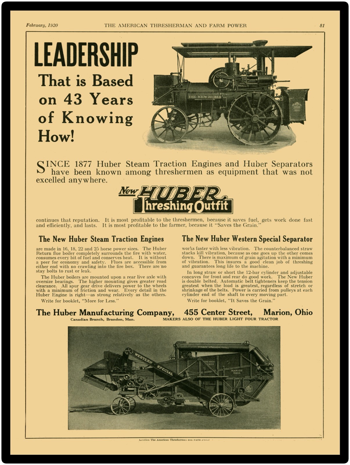 Huber Tractors & Threshing Outfits, Marion OH NEW Sign 24x30