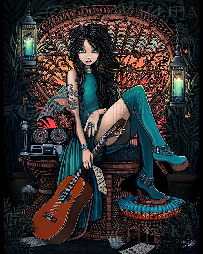 Bohemian Fairy Song Writer Musical Peacock Chair Aria Signed Myka Jelina Print