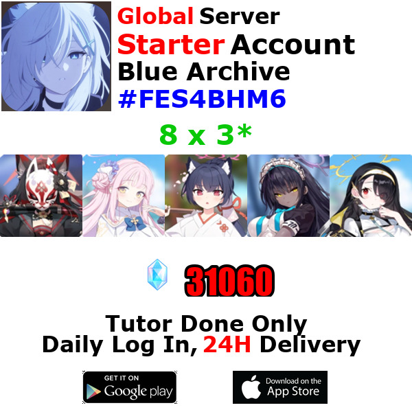 [Global] Blue Archive Starter Account 8x3* 31k+Pyroxene Wakamo Mika #FES4