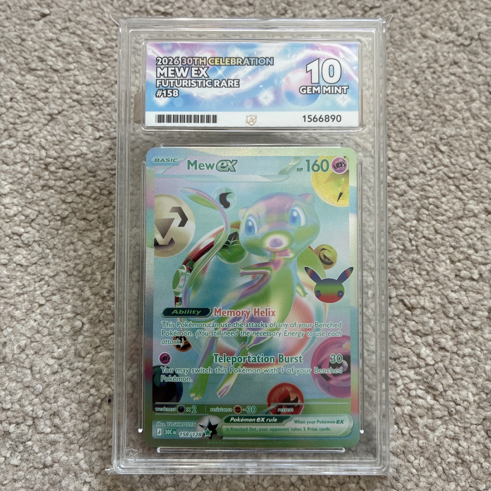 Pokémon Mew ex 158/128 Futuristic Rare English ACE 10 Perfect Subgrades