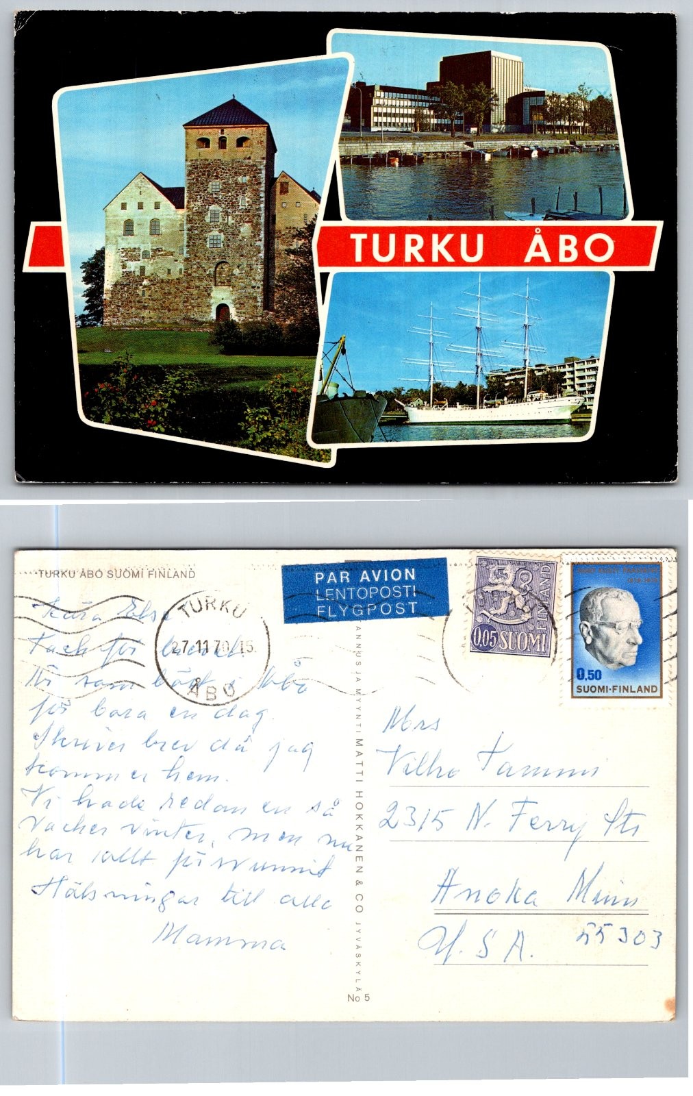Continental Turku Finland Castle Waterfront Sailing Ship Multi-view PB165-P
