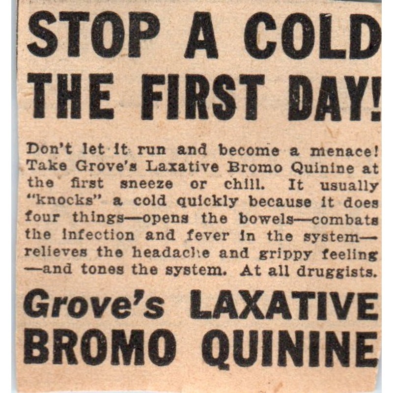 Grove\'s Laxative Bromo Quinine 1935 Minneapolis Journal Advertisement AE7-H2