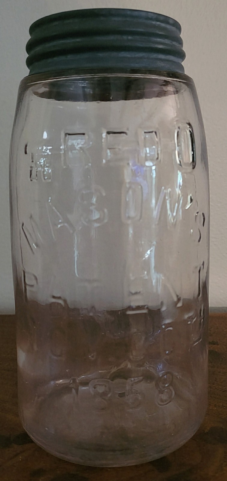 Rare RED (over a key) MASON\'S PATENT NOV. 30TH 1858 Clear Qt Base  XXV Roman Num
