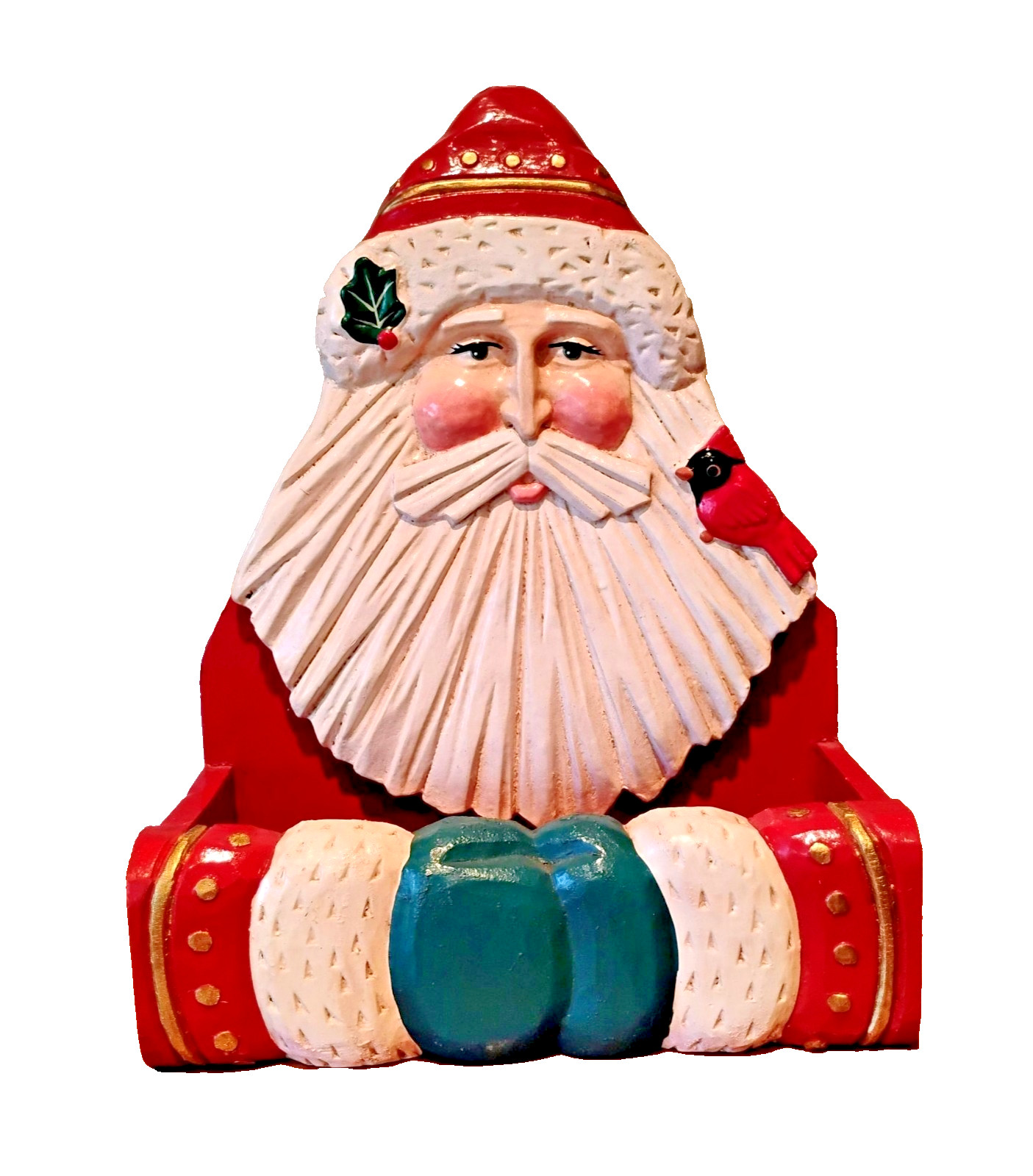 Vtg Hand Painted Wood Folk Art Santa Claus Card Holder Box Midwest Cannon Falls