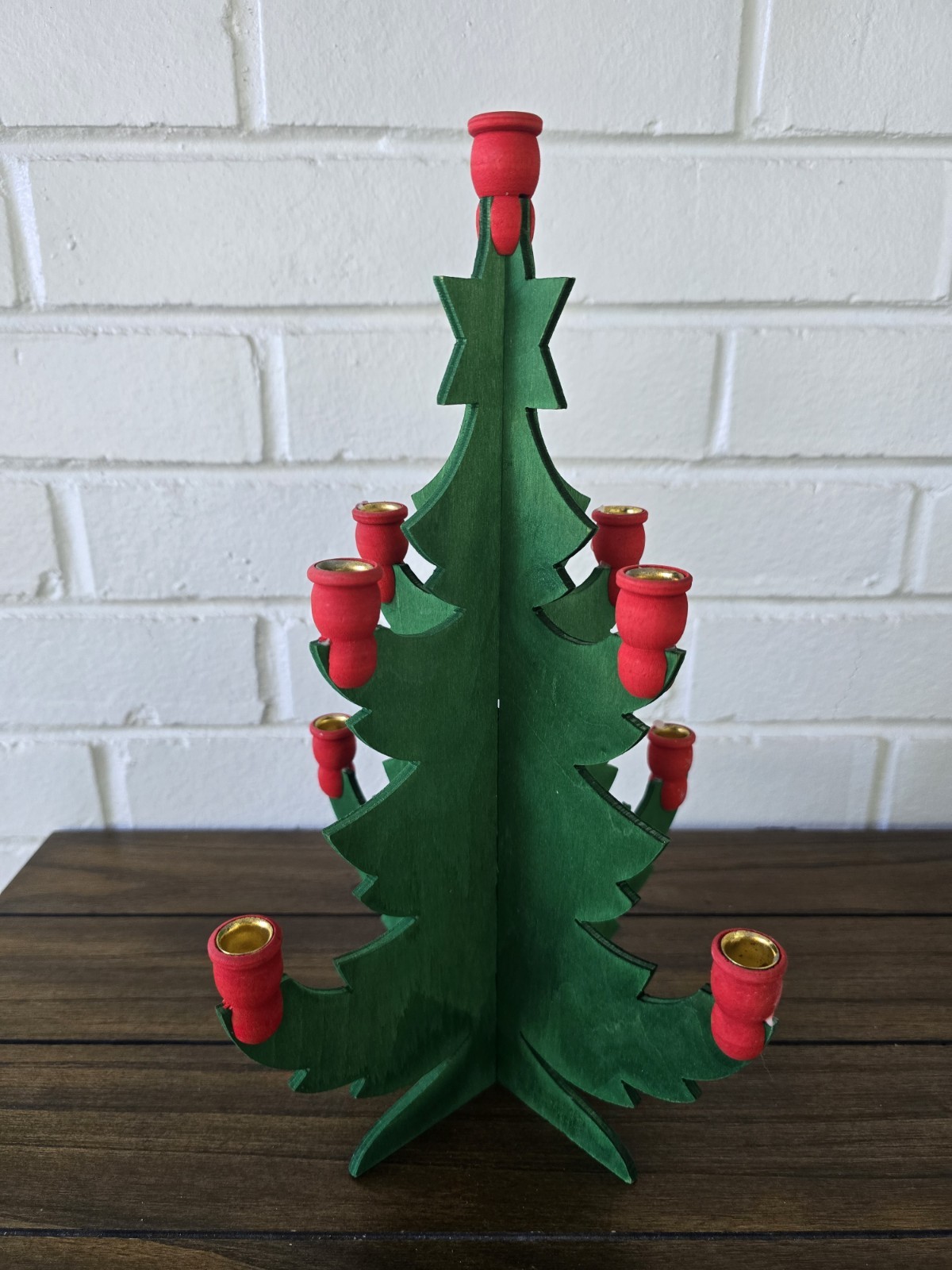 Vintage Swedish Hand Painted Wood Folk Art Christmas Tree Candle Holder