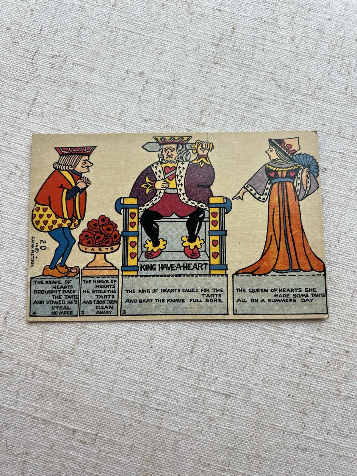 1914 J. Alan Fletcher Postcard #20 Cut Out “King Have-A-Heart” Queen Of Hearts