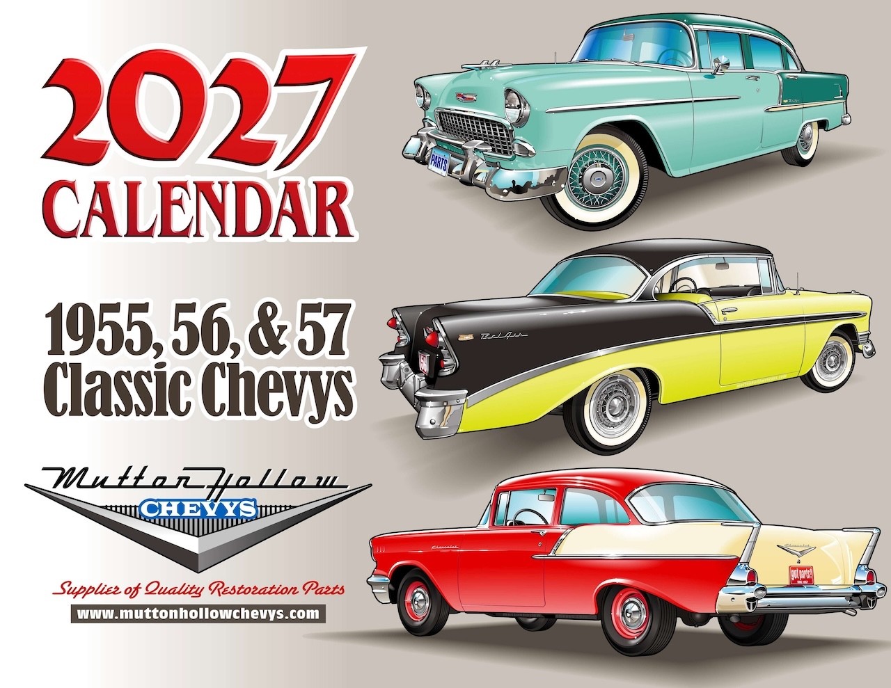 1955-57 Chevy 2027 Wall Calendar 13-Months 8.5\