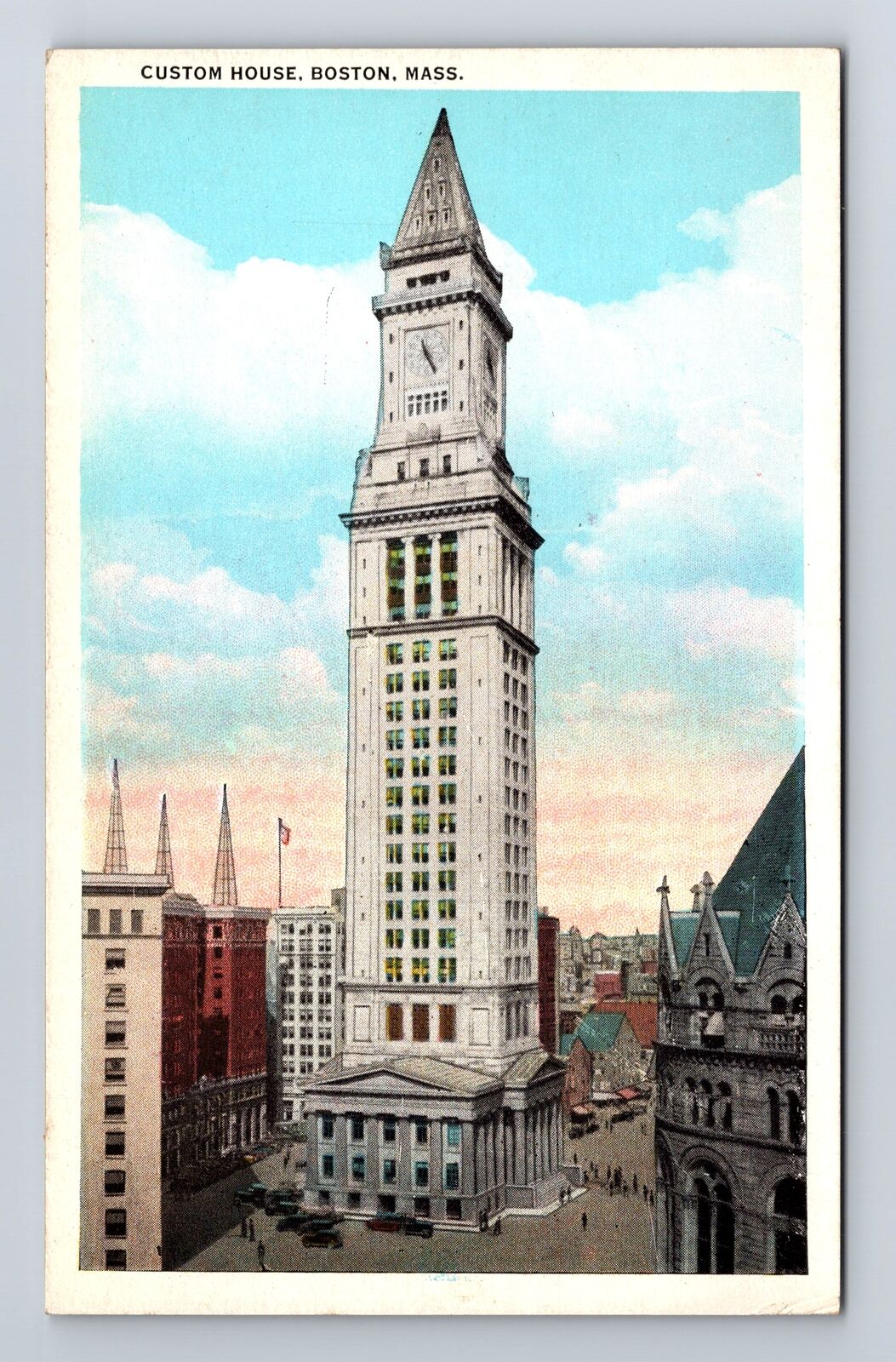 Boston MA-Massachusetts, Panoramic View Custom House, Antique Vintage Postcard