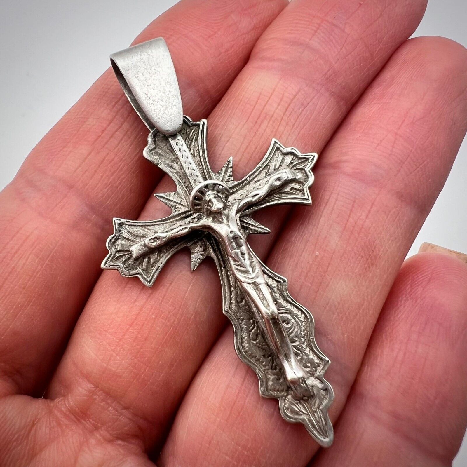 Huge Vintage Sterling Silver 925 Christian Crucifix Jesus on Cross Pendant 5.3gr