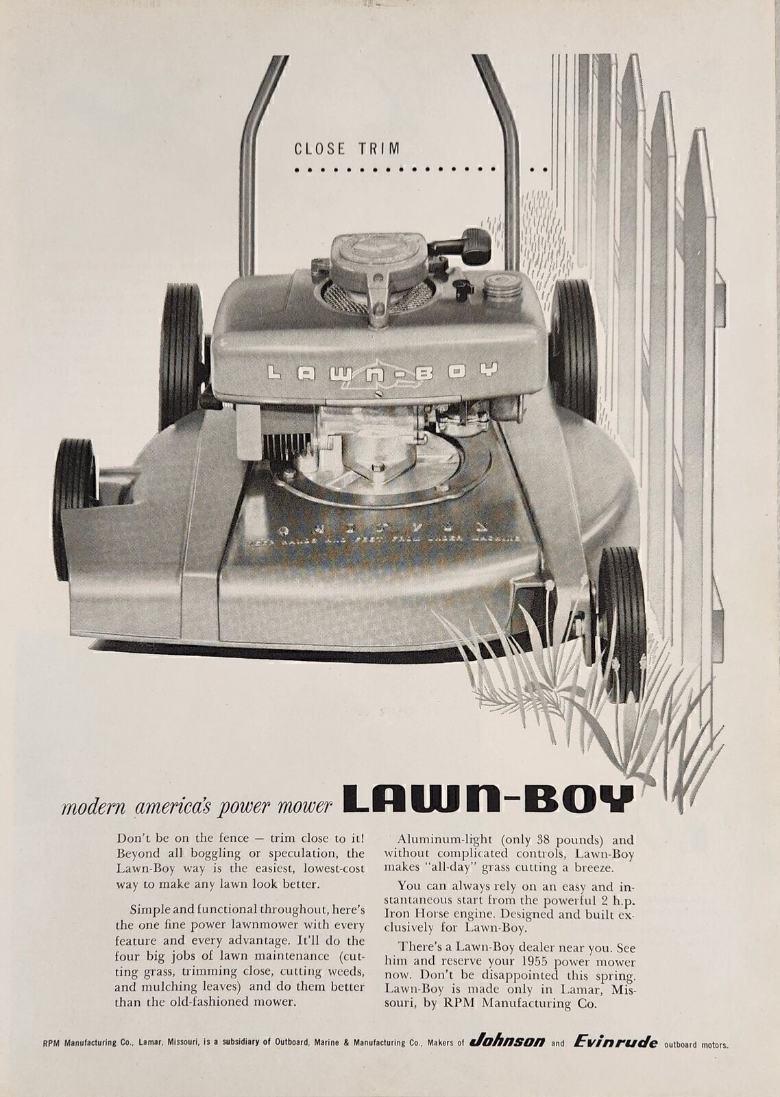 1955 Print Ad Lawn-Boy Power Lawn Mowers KPM Lamar,Missouri
