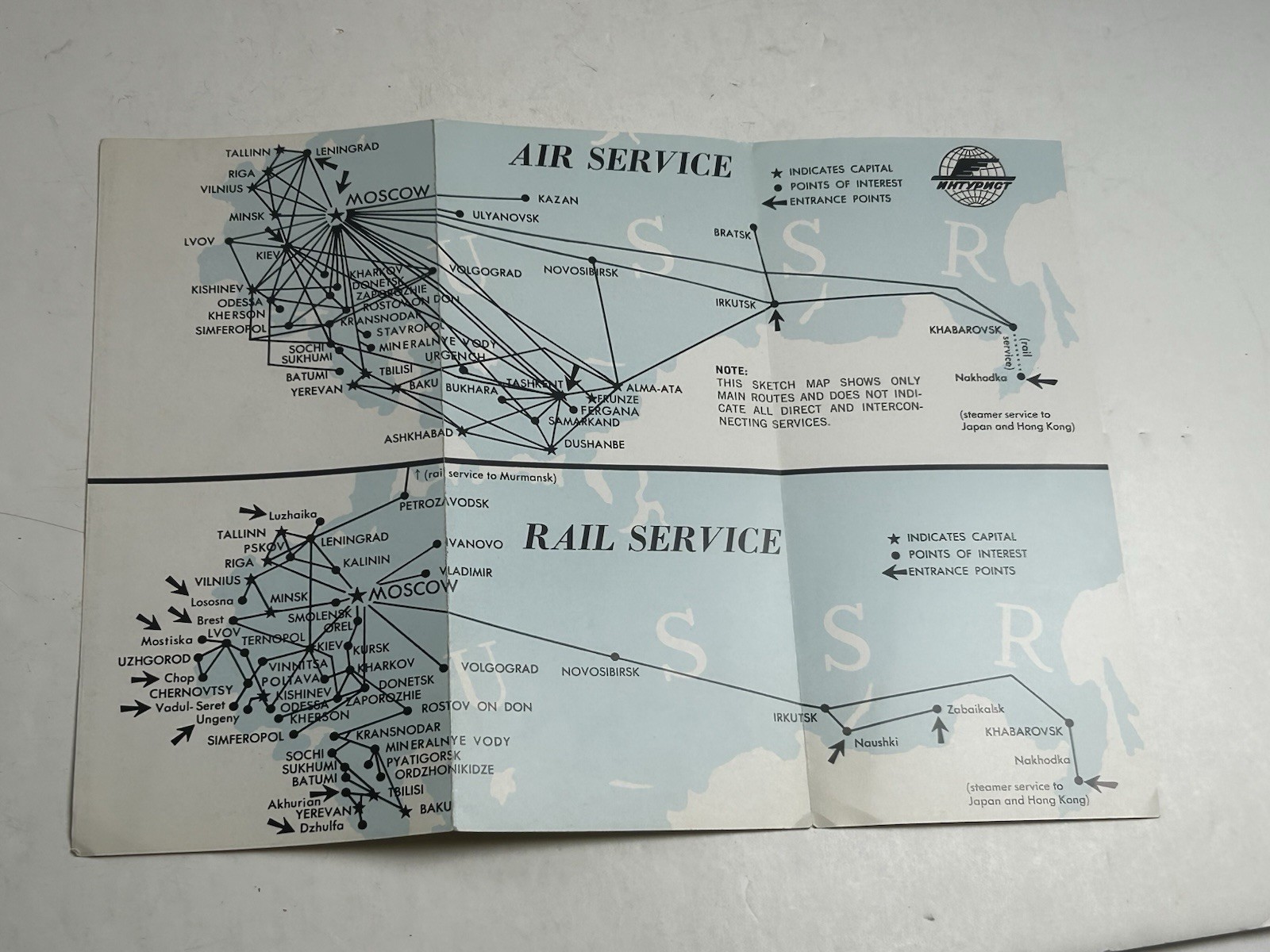 Vintage 1960s Intourist USSR European Tourist Map Hammond New York Soviet Union