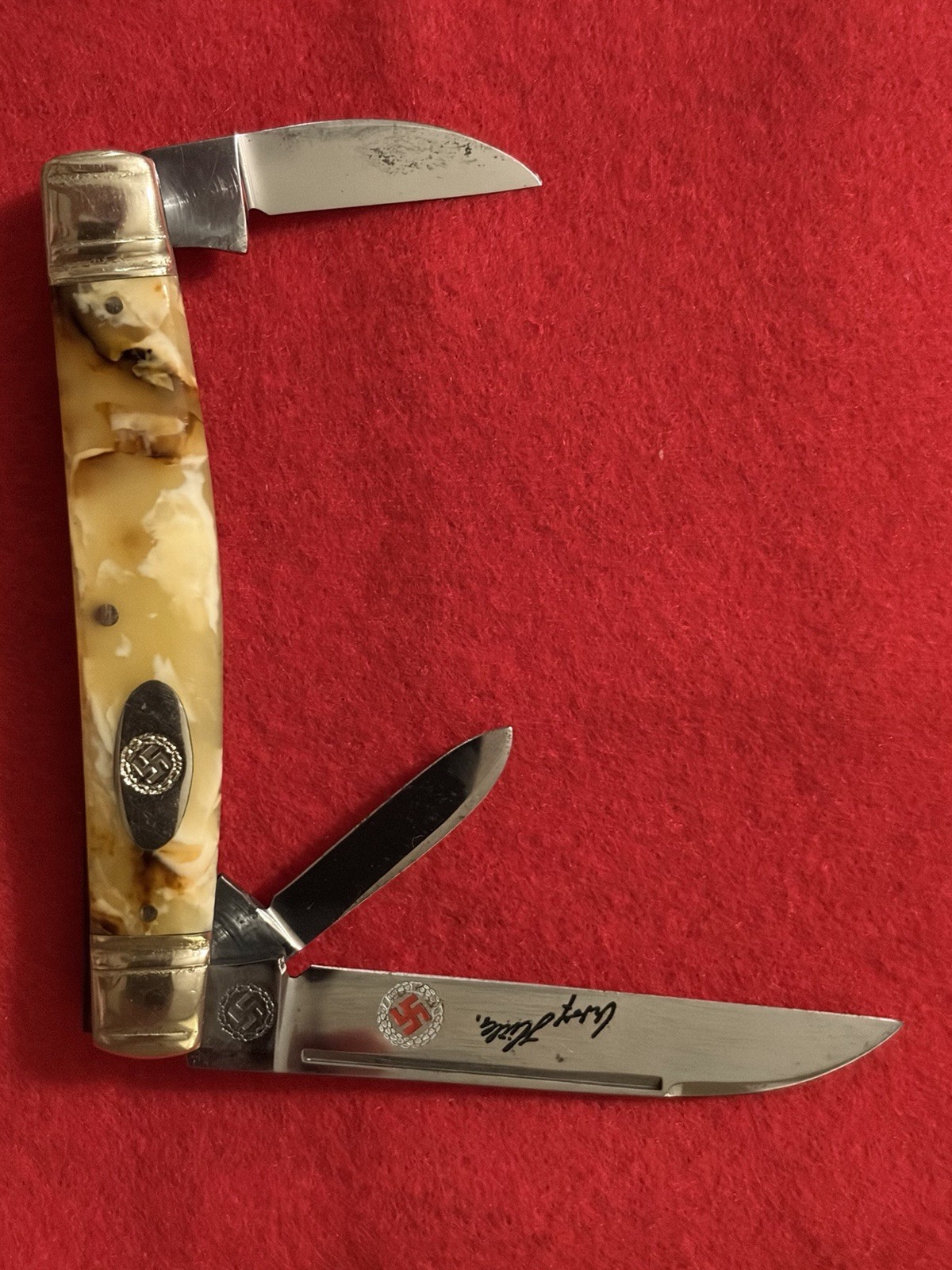 R.j. Richter Germany Three Blade Pocket Knife Adolf Hitler Lithograph On Blade