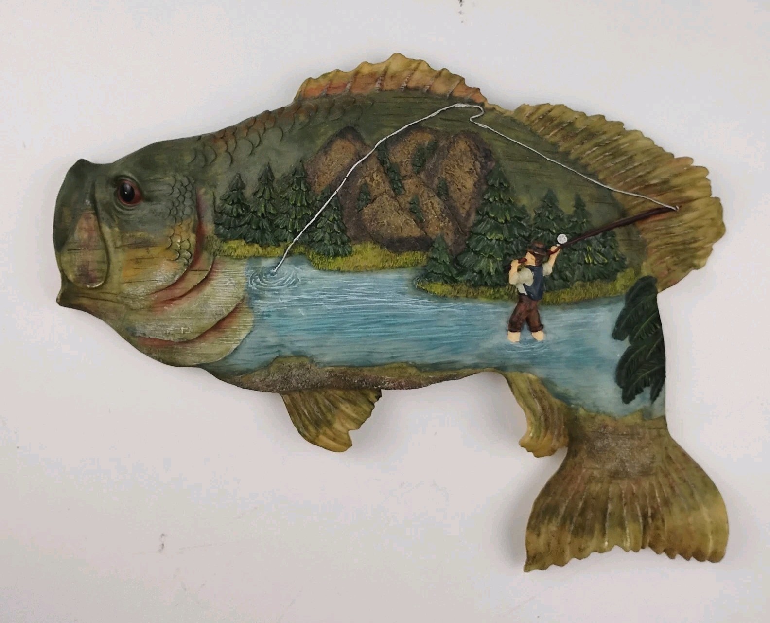 Young\'s Wall Plaque Resin Bass Fish Fisherman Nature Rustic Lodge Decor 11 Inch