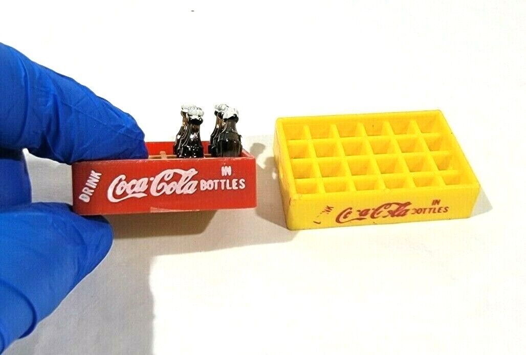 2 Vintage Super Tiny Miniature Coke Crates And Bottles