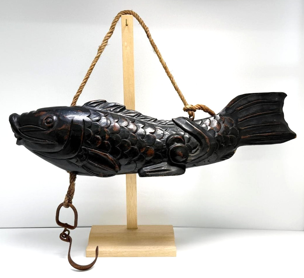 Japanese Vintage Pot-Hook Jizaikagi Dining Device Wood Carved Carp 63×18×9cm