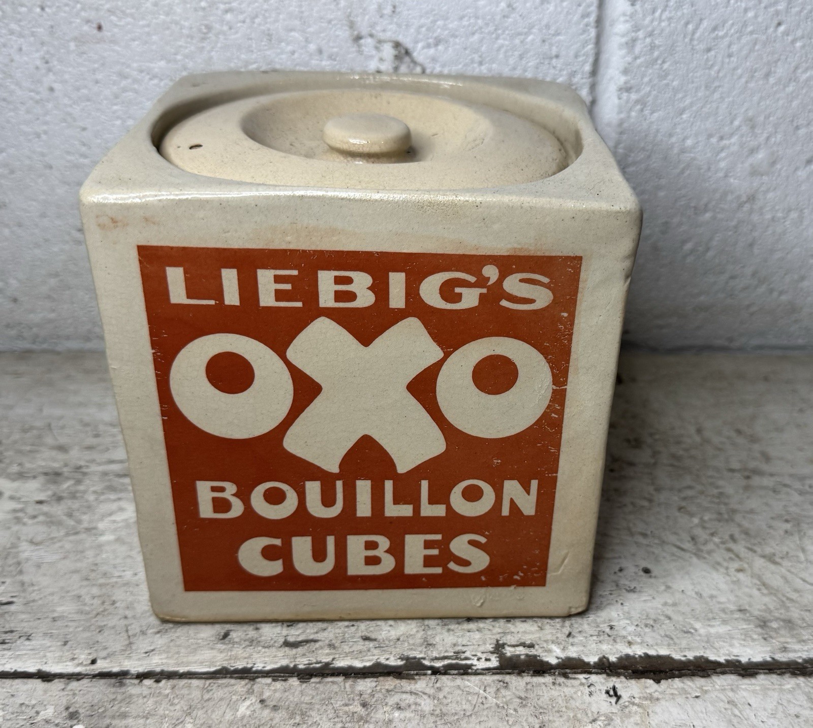 Antique VTG Early Liebig’s OXO Bouillon Cubes Advertising Stoneware Container