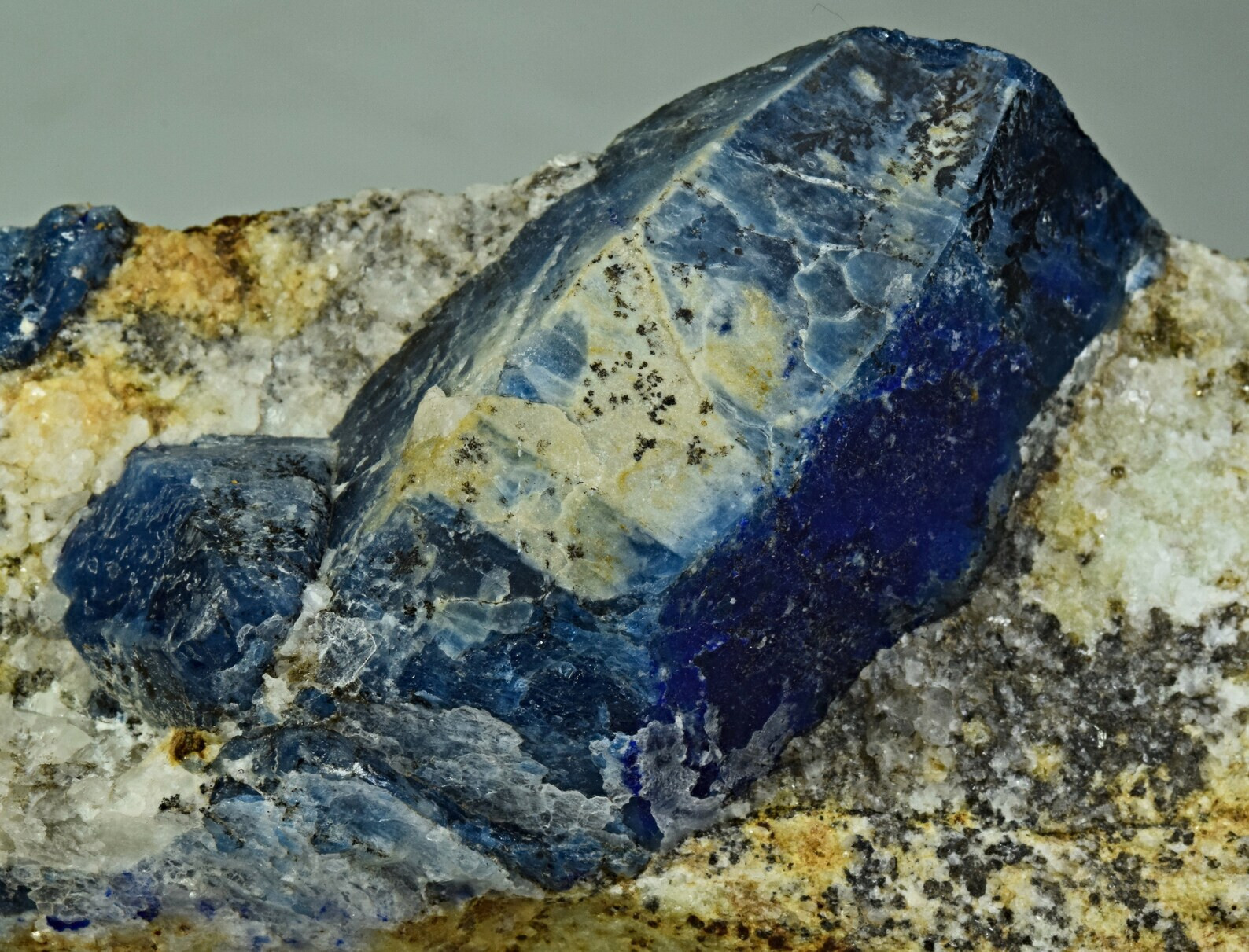 676 Gm Rare Fluorescent Afghanite Crystal w/ Lazurite Pyrite & Calcite On Matrix