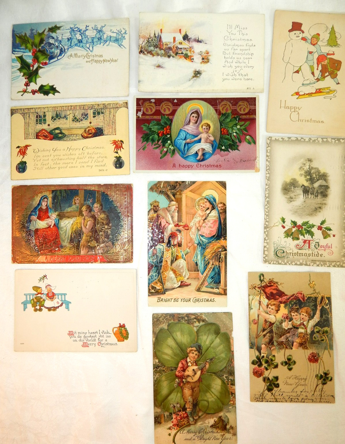 10 Antique 1910s Christmas Postcards Vintage Germany Gilded Mix lot