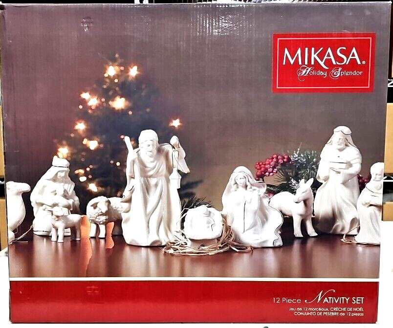 Mikasa Holiday Splendor 12 Piece Nativity Set Holiday Splendor Gold Trim In Box