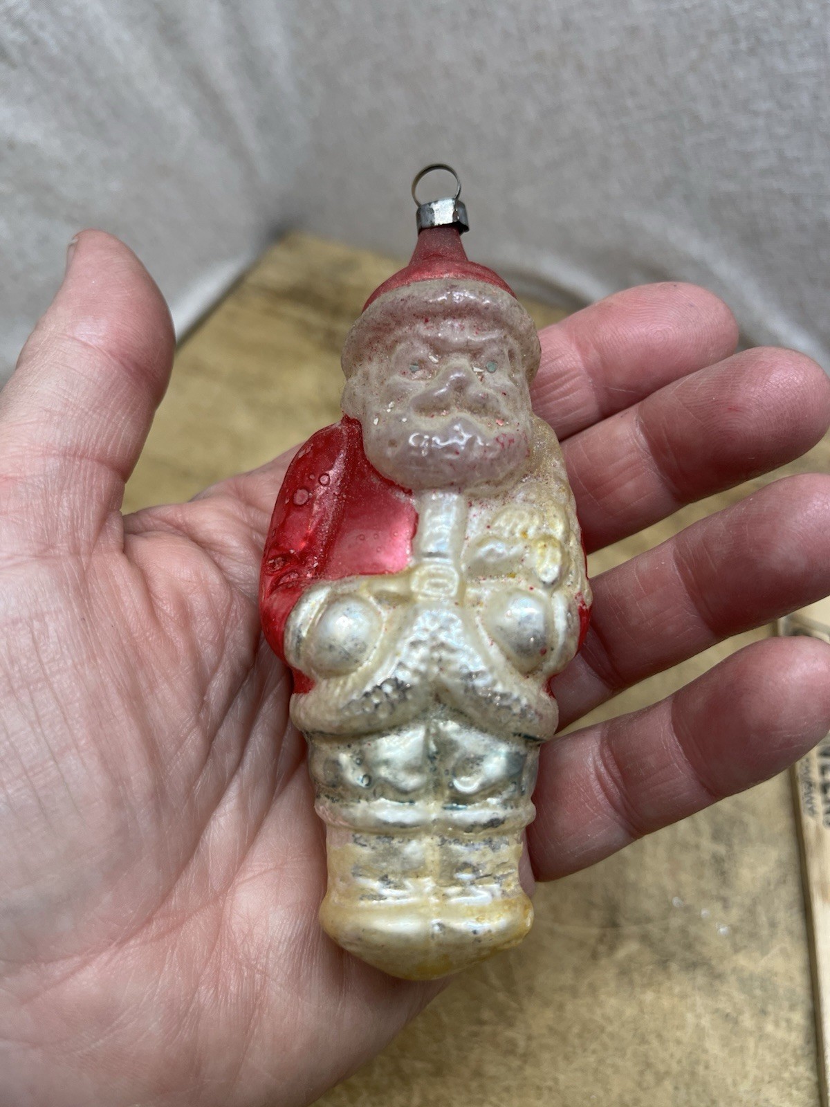 Vintage Large Hand Blown Santa Christmas Ornament