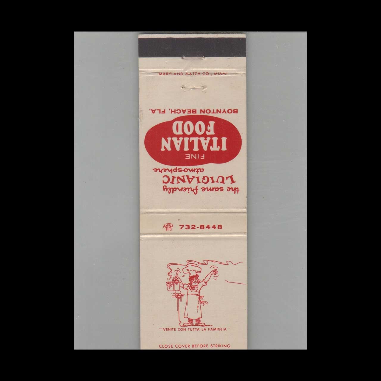 Matchbook Cover Luigi\'s Spaghetti Place Boynton Beach, FL