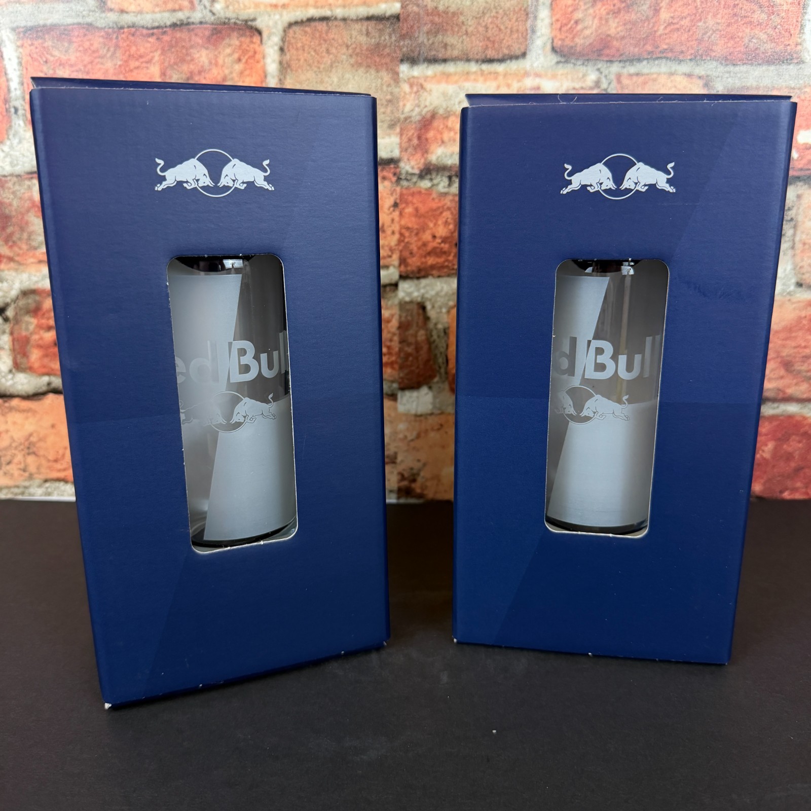 2 Red Bull Glass 8.5 oz Limited Edition Collector Drink Glass in Box 2 Red Bull Glass 8.5 oz Limited Edition Collector Drink Glass in Box