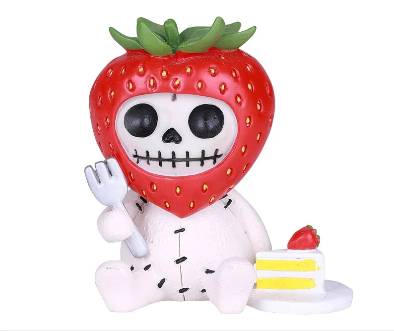 PT Furry Bones Strawberry with Cake Skull Resin Mini Figure