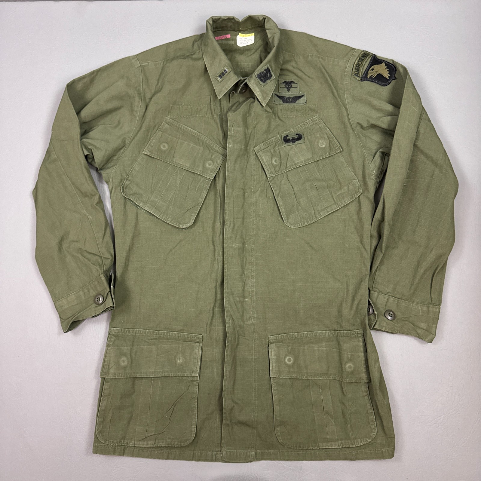 US Military Shirt Mens Small Long Green OG 107 70s Vietnam Jungle Tropical Slant