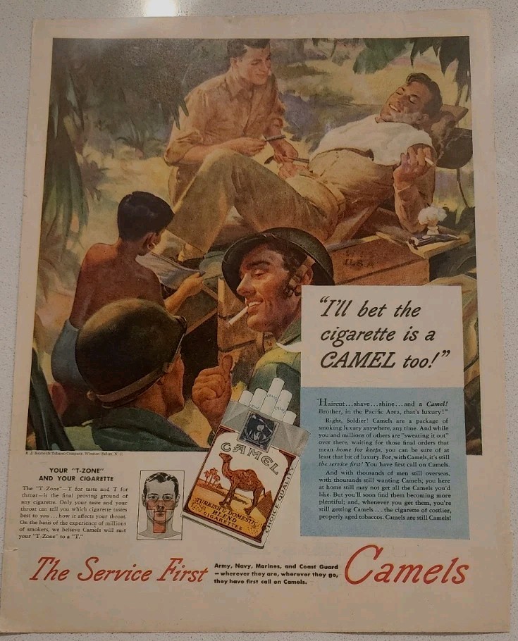 1940s CAMEL Cigarettes Military Warzone Photo Shoot WWII Vintage Poster Print Ad
