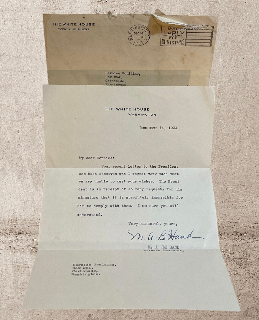 1934 M.A. LeHand (FDR\'s Secretary) Official White House Letter SIGNED
