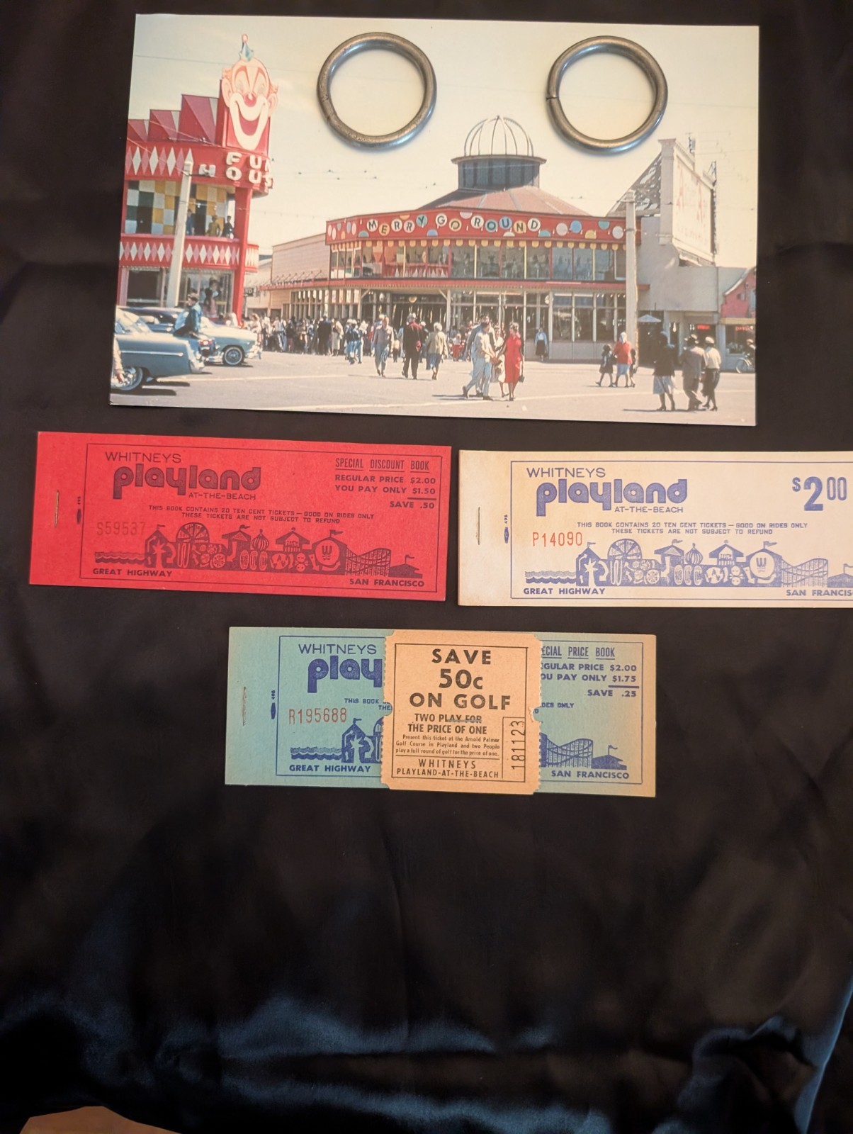 Playland San Francisco Vintage Memorabilia. Post Card, Toss Rings, Tickets
