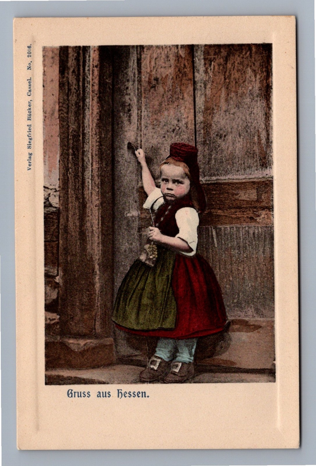 Gruss aus Hessen Antique Postcard Girl Traditional Costume German Trachten