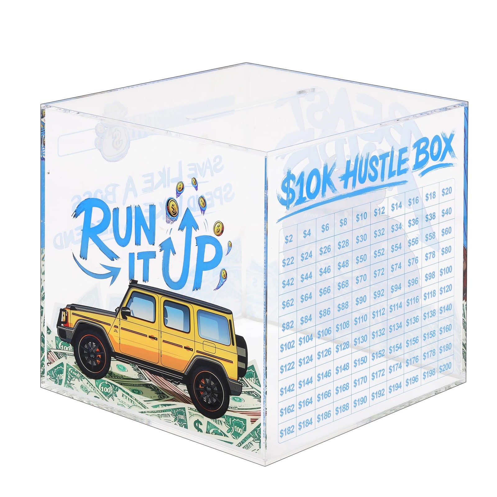 10K Smash Box Money Saving Challenge, Size Medium 5.7 inches, Clear, Blue 10K Smash Box Money Saving Challenge, Size Medium 5.7 inches, Clear, Blue