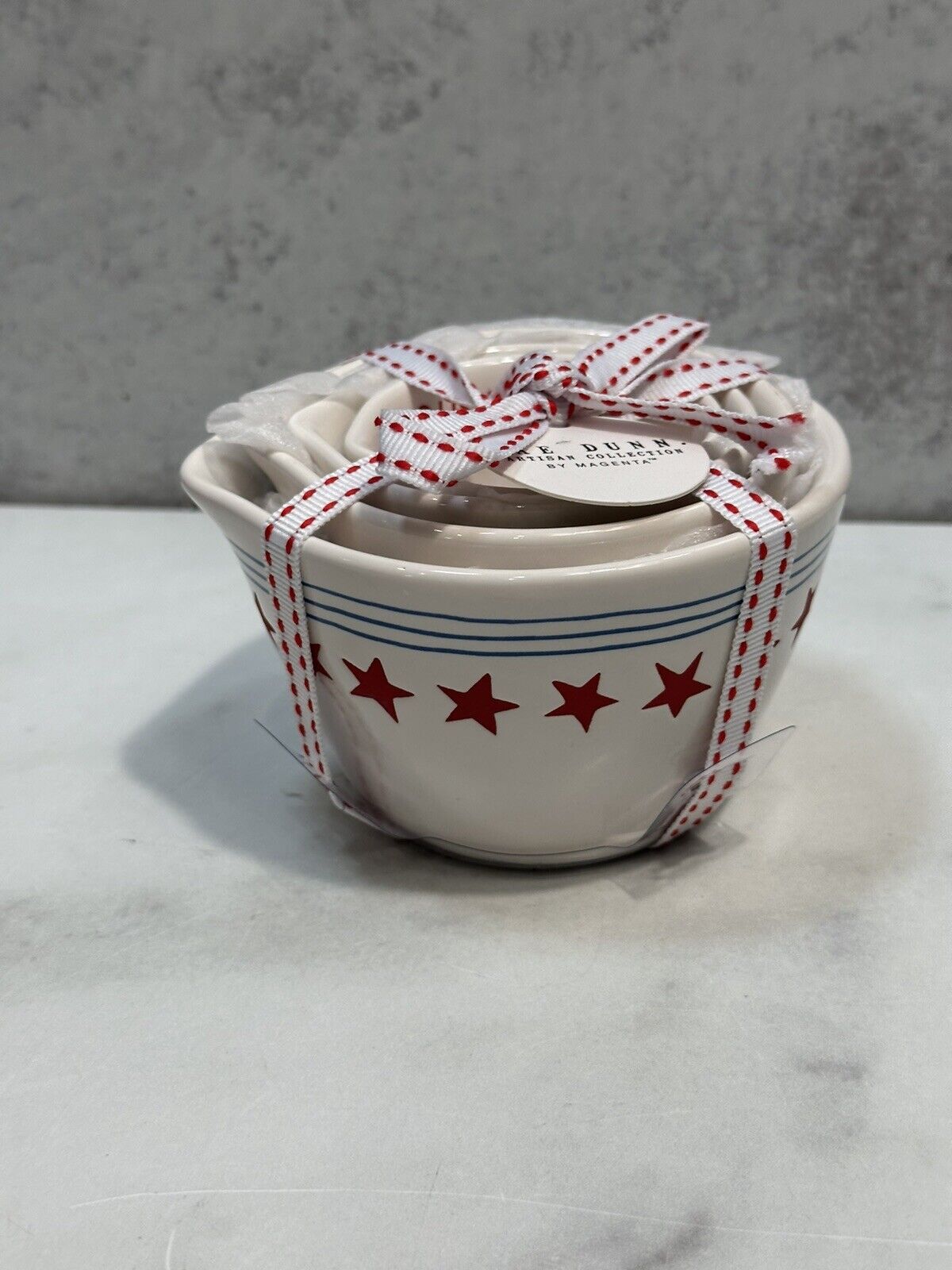 Rae Dunn Stars & Stripes Patriotic 4th Of July Ceramic Measuring Cup Red Multi