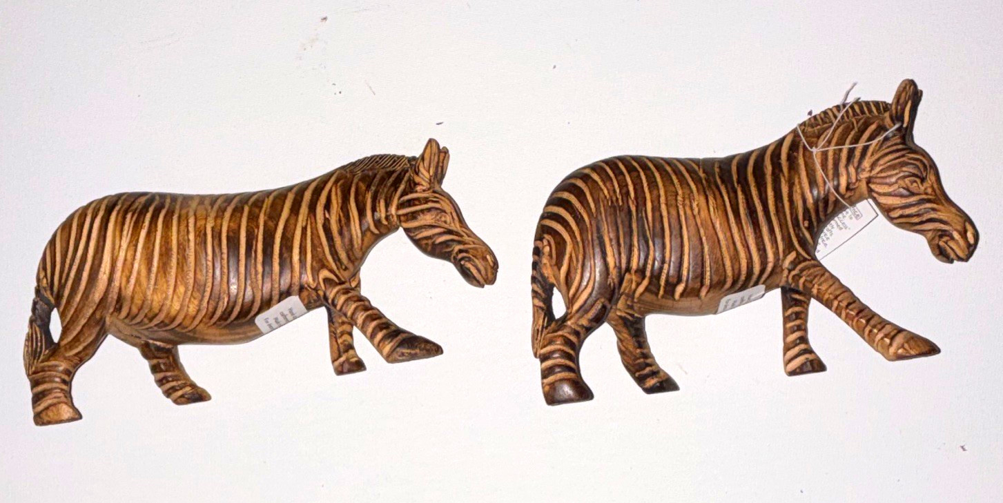 Zebra Figurines Sculptures Pair Lot of 2 Zebra Animal Figurine Set
