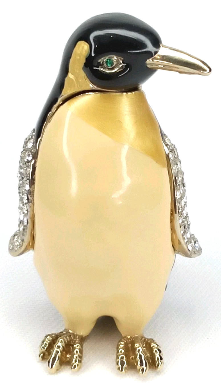 Vintage 1980s Rucinni Penguin Jeweled Enamel & Crystals Trinket Box