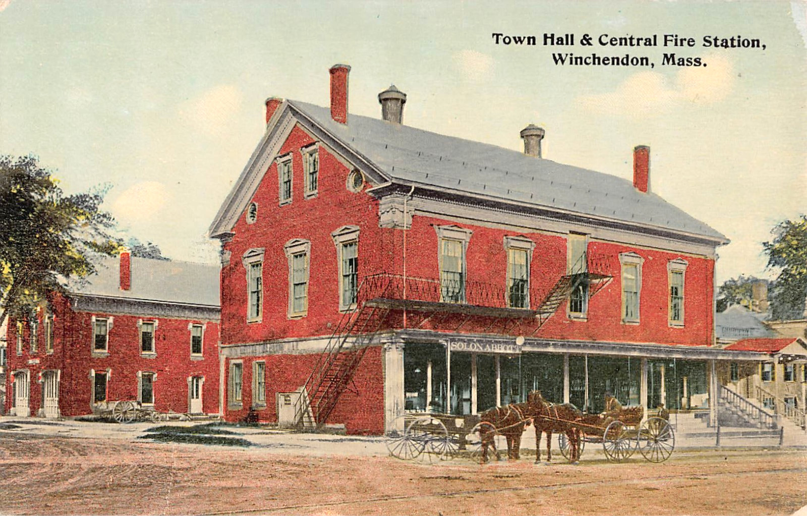 c.1910 Town Hall & Central Fire Department Winchendon MA post card