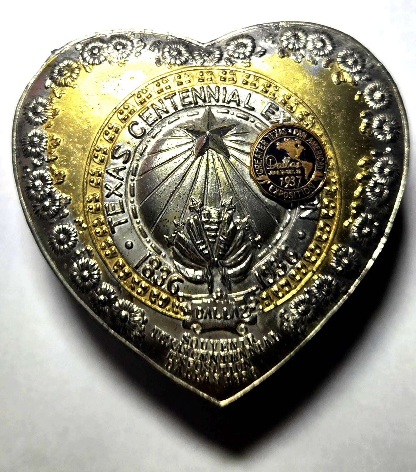 1936 Texas Centennial Exposition Heart Trinket Box 1937 Pan American Dallas