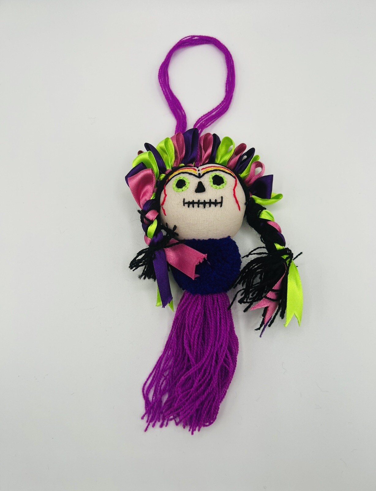 NWOT Lady Embroidered Felt Tassel Mexican Folk Art Purple/Green Multi
