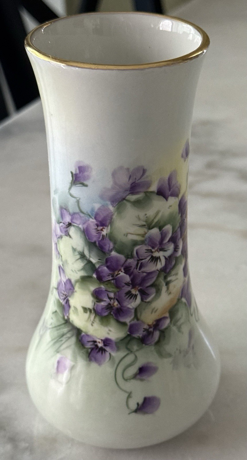Antique GDA France Limoges Hand Painted Vase – Violets, Gold Trim, ca. 1900s