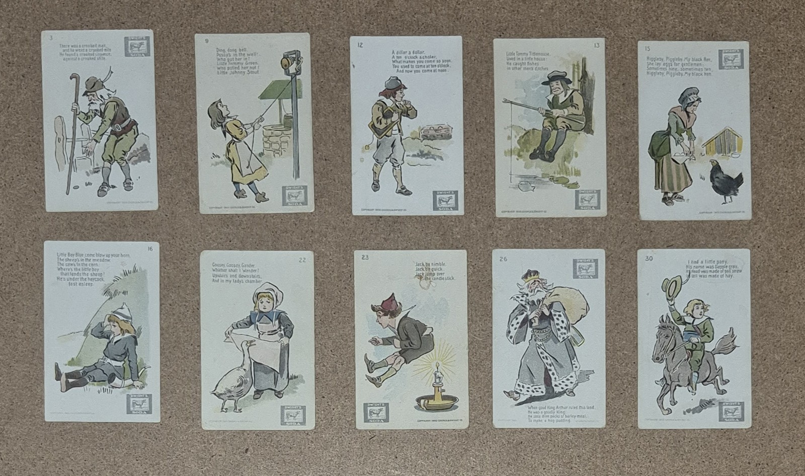 1900 Dwight's Soda Mother Goose Series J17 Antique 10 Victorian Card Vintage Lot