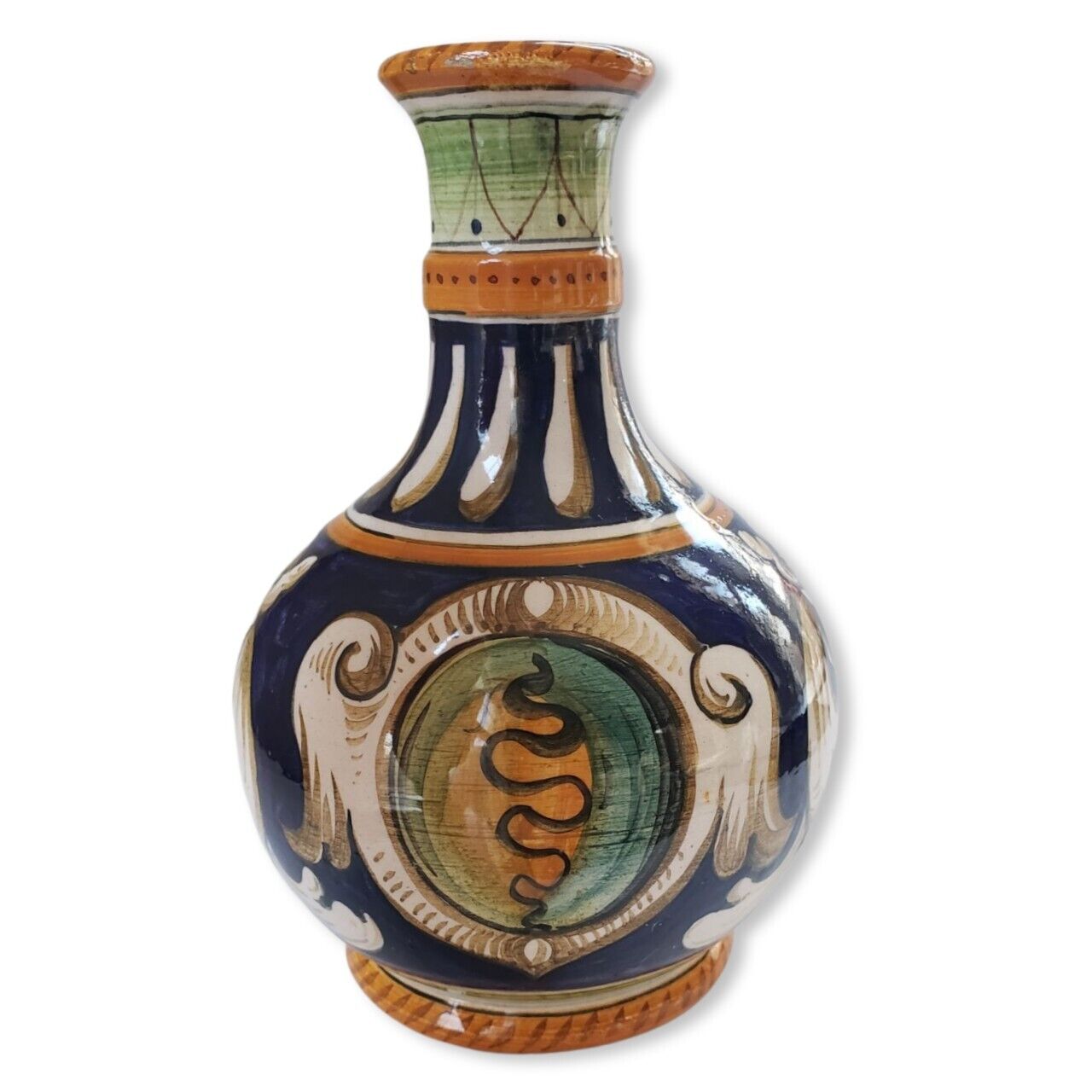 Vintage Deruta Italy Saca Castelli Pottery Vase Hand Painted Cobalt Blue Dragons