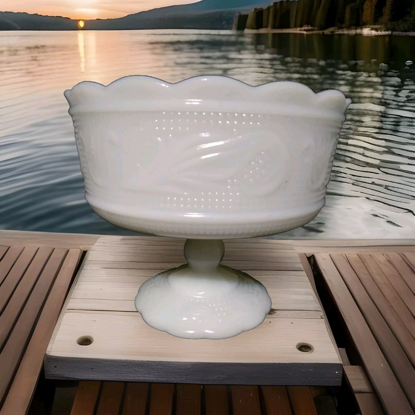 E.O. Brody M6000 Milk Glass Pedestal Bowl 1960  5.5