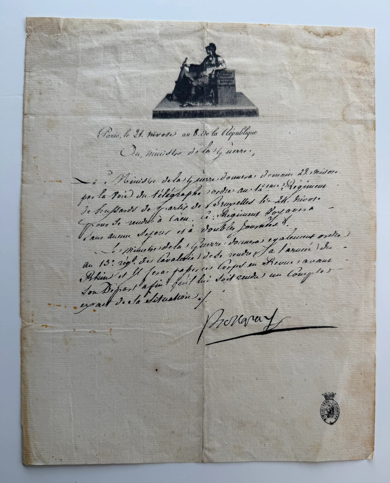 Napoleon Bonaparte — January 1800 Cavalry Orders to Berthier